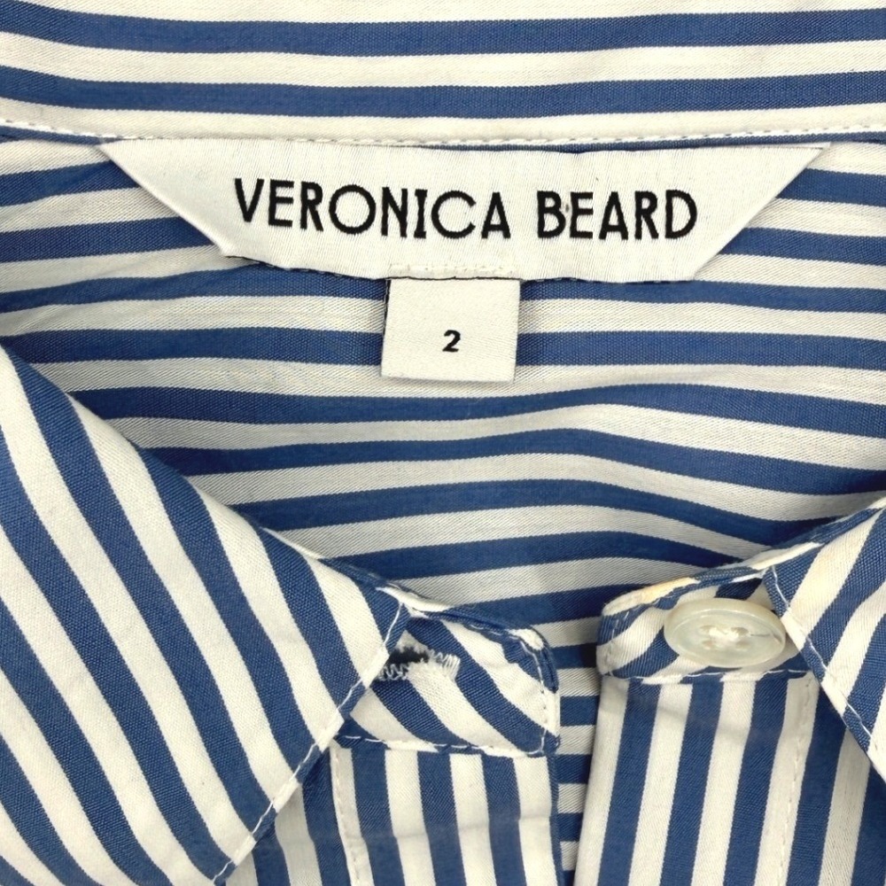 Veronica Beard Lloyd Stripe Crest Button Down Shirt Womens 2 Blue White Preppy - Picture 2 of 9
